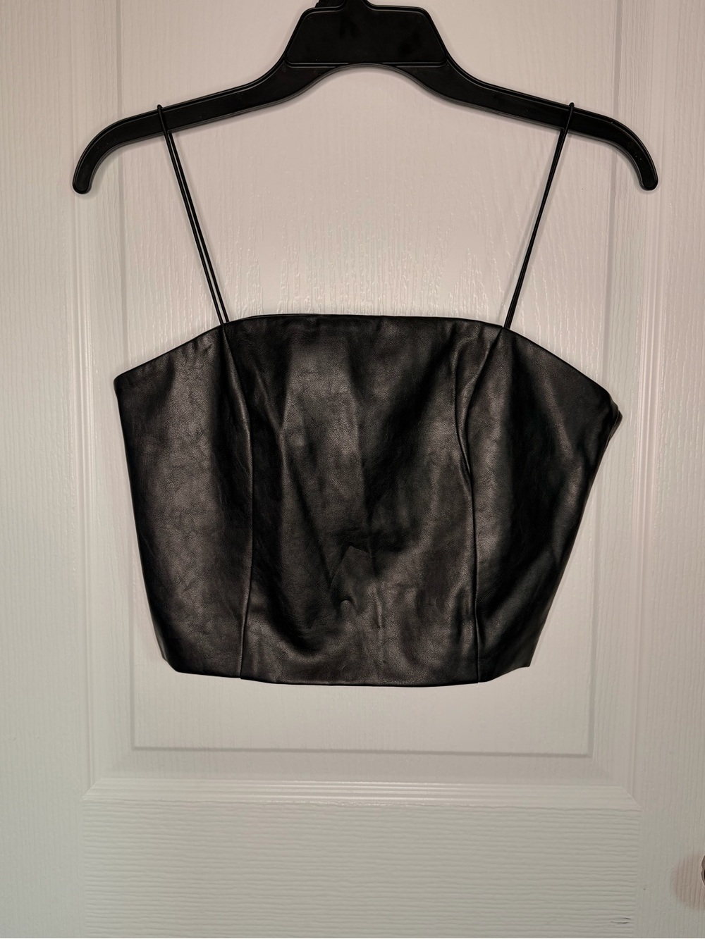 Vestique Black Faux Leather Spaghetti Strap Crop Top